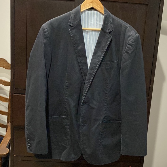 Unstructured navy jacket, light blue strip lining. - Picture 5 of 5